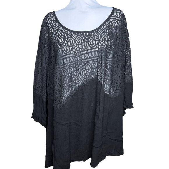 Torrid womens top 5 5x black lace and crinkle elbow length sleeve - Picture 1 of 10